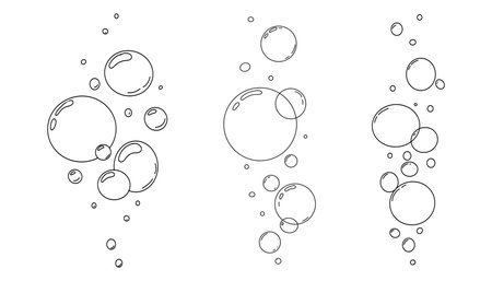 Bubbles fizzy doodle sketch hand drawn set. Line shampoo bubbles, champagne gas linear, air. Water balls. sparkles.のイラスト素材