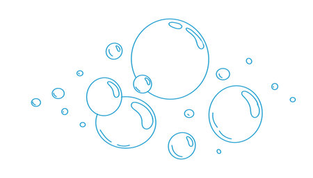 Bubbles fizzy blue foam doodle sketch hand drawn. Line shampoo bubbles, champagne gas linear. Water balls. sparkles.のイラスト素材
