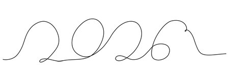 New year 2026 line art, contour sketch hand drawn. Continuous linear drawing. Decoration.のイラスト素材