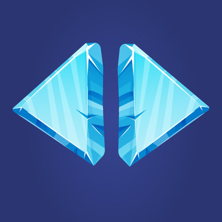 Ice button, frozen arrows, level menu in cartoon style isolated on white background. Glass shiny panel, game ui element.のイラスト素材