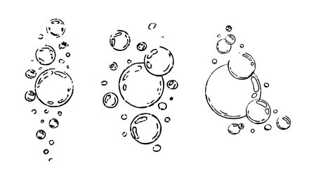 Bubbles fizzy foam doodle sketch hand drawn. Line shampoo bubbles, champagne gas linear. Water balls. sparkles.のイラスト素材