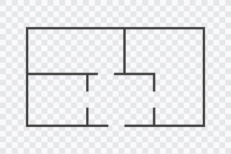 Floor plan simple icon room flat apartment modern unfurnished house line drawing, floor plan project, symbol. Technical architecture draw. Structure shape, build layout with doors and windows.のイラスト素材