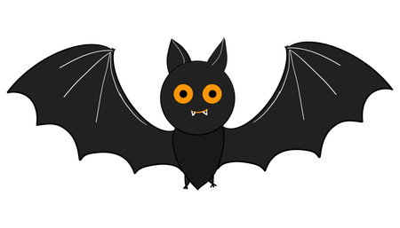 Cute bat baby spooky character, creature comic wings and face.Halloween monster. Friendly black bat...