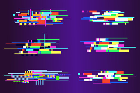 Glitch pixel screen noice effect. Futuristic grain damage geometric grunge design element. Disintegration techno computer screen error templates.のイラスト素材