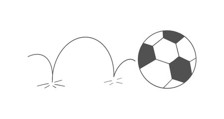 Bounced ball football comic manga effect, doodle line hand drawn ball jump trajectory, ball motion expression. Sketch movement.のイラスト素材