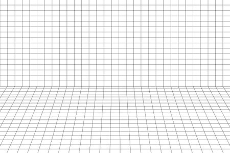 Room perspective grid box in futuristic 3d style. Outline hud tech grid background, room projection. Wireframe grid template in perspective view.のイラスト素材