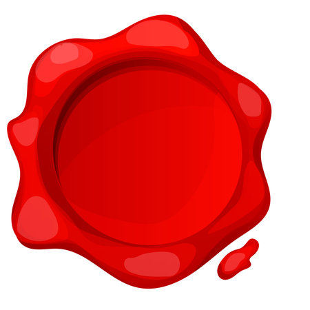 Red wax seal heart round isolated. Holiday stamp, love letter decoration. Blank sealing wax stamp decorative element. Elegant vintage sign clip artのイラスト素材