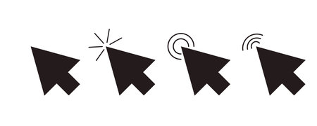 Cursor arrow pointer, click here mouse load symbol. Pointer cursor and loading icon. Cursors icons click set. Touch screen symbol, pointer sign and symbol.のイラスト素材