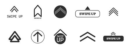 Swipe arrow, scroll or slide button. Set simple modern for social media with business infographic. Up arrow Ui button symbol. Swipe Up icons for social media stories.のイラスト素材