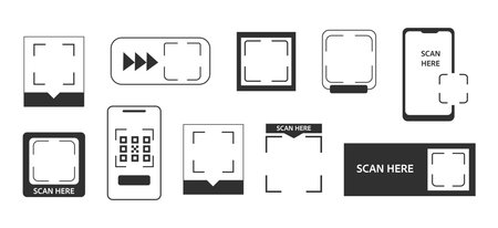 QR code frame box, template. QR code with inscription scan me with smartphone. Scan me icon. Scan qr code icon for payment, mobile appのイラスト素材