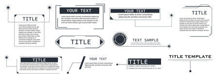 Title text box, callout frame set. Hud line border. Titles banner, futuristic callouts template. pop-up or description boxes, speech bubbles.のイラスト素材
