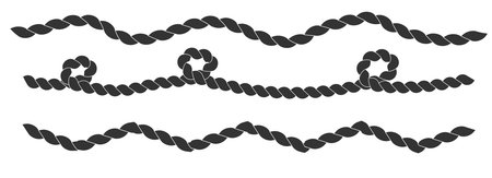 Rope brush simple decorative rope for frames and borders. Marine rope texture. Thick cord or wire element set.のイラスト素材