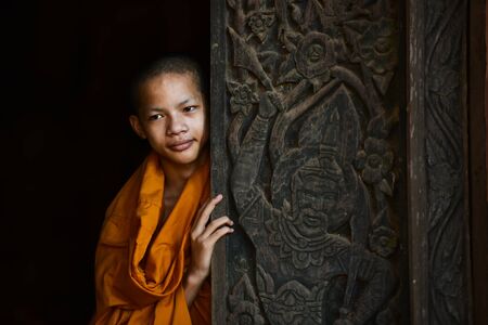 Novice in the old temple Thailandのeditorial素材