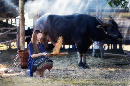 Asian women workers in suits of farmers.のeditorial素材