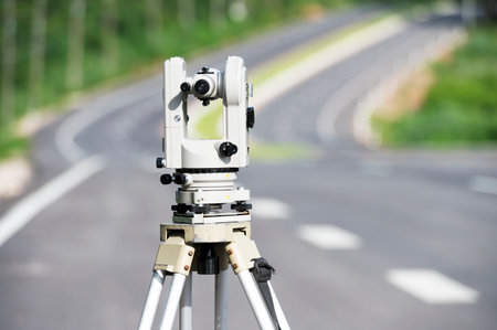 Road construction surveying equipment, land survey equipment and construction equipment, road construction survey equipment Asia road construction perspectiveの写真素材