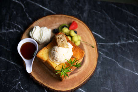 Homemade Organic Vanilla Ice Cream with Mintの写真素材