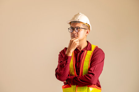 Portrait of an Asian engineer studying a room plan civil engineer at construction site