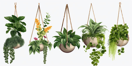 Green leaves of bush. Monstera palm. Rubber plant. Pine. Bird's nest fern. Indoor flower arrangement. Nature garden. Isolated backdrop on white background.の素材