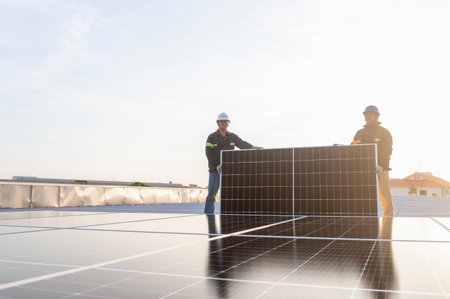 2 engineers install solar and maintain solar power plant , Engineer team to inspect and maintain...