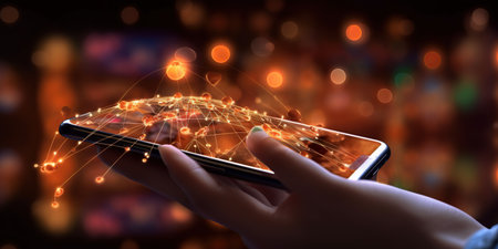 Mobile smart phone with colorful app icon concept, digital mobile viewの素材
