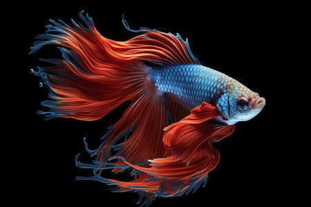 Action and movement of Thai fighting fish on a black backgroundの素材