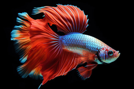 Action and movement of Thai fighting fish on a black backgroundの素材