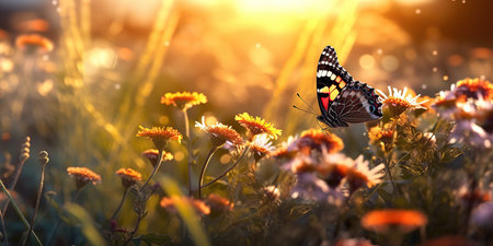 butterfly on flower Image of monarch butterfly on sunflower with blurred background Nature stock photo of insect close up The most beautiful picture of butterfly wings on a flowerの素材
