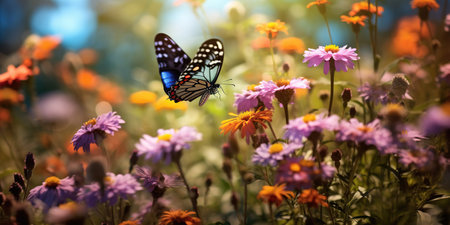 butterfly on flower Image of monarch butterfly on sunflower with blurred background Nature stock photo of insect close up The most beautiful picture of butterfly wings on a flowerの素材