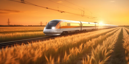 High-speed train moving on Asian train station. Modern passenger train moving fast on the train platform. commercial transportation. blurred backgroundの素材