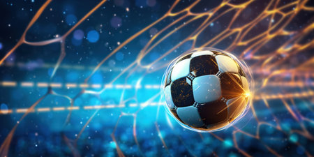 3d illustration soccer ball scores a goal and moves the net 3d illustratioの素材