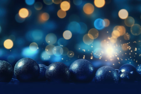 A warm golden Christmas garland glows over a dark bokeh background with a glitter overlay.の素材