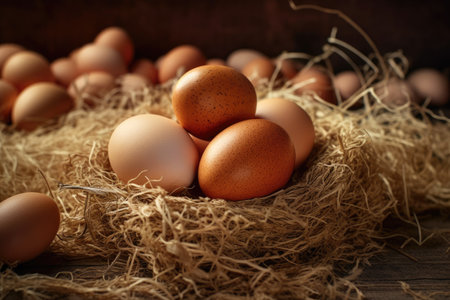 Agriculture, chicken eggs, farm in the countrysideの素材