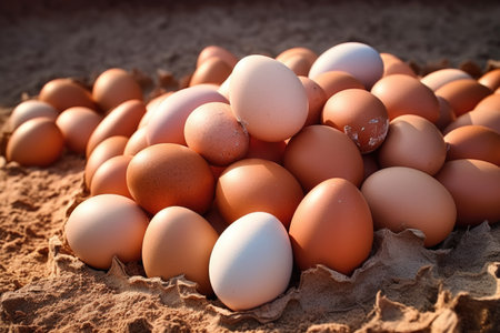 Agriculture, chicken eggs, farm in the countrysideの素材