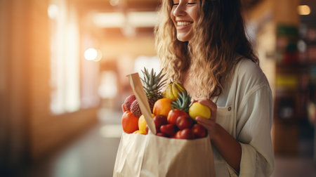 woman buying fruit at the supermarket Grocery shopping.の素材