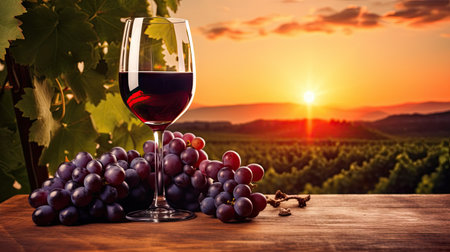 Pouring red wine into a glass. In the vineyard, French red wineの素材