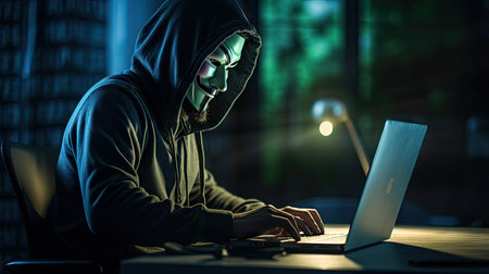 Hackers and Malware Hacker uses abstract laptop with binary code digital interface.の素材