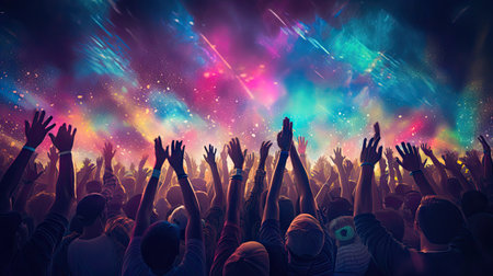 Light Music Festival Party people enjoy concert at festivalの素材