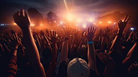 Light Music Festival Party people enjoy concert at festivalの素材
