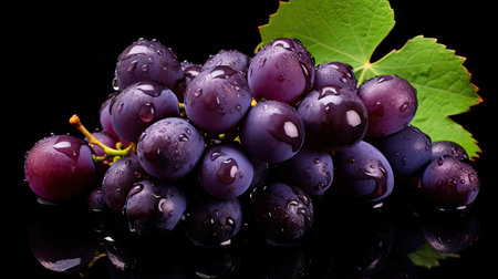 Close-up of grapes on dark background, water dropsの素材