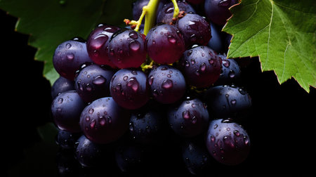 Close-up of grapes on dark background, water dropsの素材