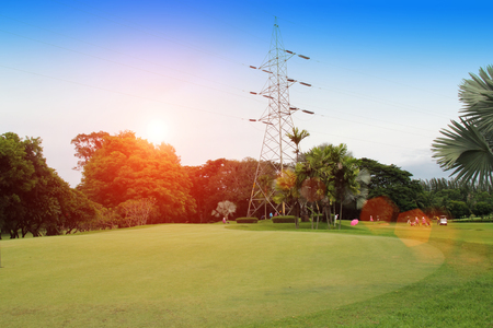 Beautiful golf course in evening in Thailandのeditorial素材