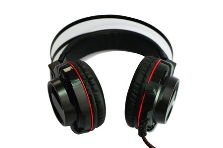 High-quality headphones on a white background. Headphone product photo.  black headphone on white background   .の写真素材
