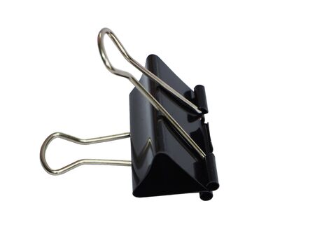 Black Paper clip  on white background   . Realistic blank paper sheet. Clip black for document or paper clip attachment.の写真素材
