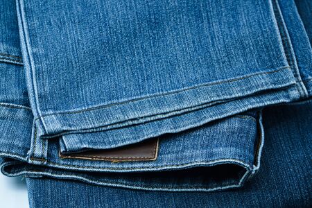 Close up of dark blue old jeans texture background. Blue Jeans texture-gray background.             ...