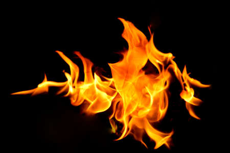 Fire flames on black background. The fire in the natural forest, flames and sparks on a dark background Fuel / lights on a black background.の写真素材