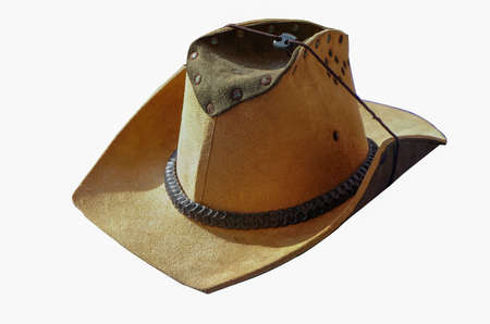 Original american leather brown cowboy hat on a white background.の写真素材