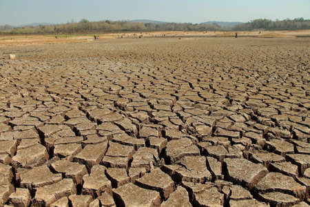 The drought land texture in Thailand. Dry cracked soil dirt or earth during drought at sunset. The global shortage of water on the planet. Global warming and greenhouse effect concept.の写真素材