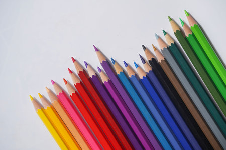 Set of colorful pencils isolated on white background. Colored Pencils for School or Professional Use.の写真素材