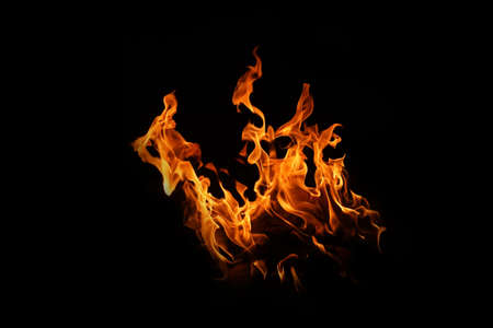 Fire flames on black background. abstract fire flame background. The fire in the fire burning naturally waved at night.の写真素材