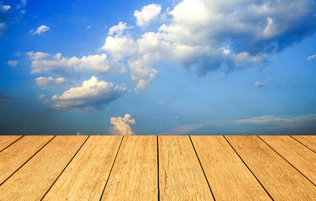 wooden floor and pigeon background Island on the roof of the house with wooden floors Dirty background caused by bird droppings Empty wooden table with pigeon background.の写真素材